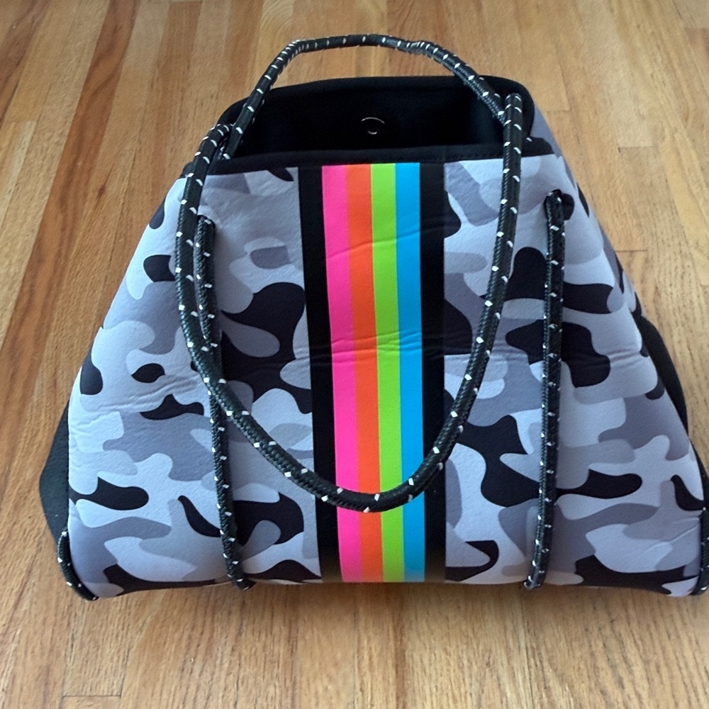 Haute Shore Camouflage Tote Bag with Rainbow Stripe - Picture 1 of 7